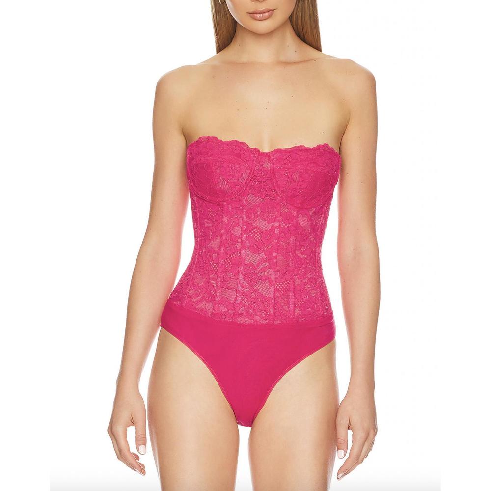 Bardot Pink Lace Strapless Bodysuit